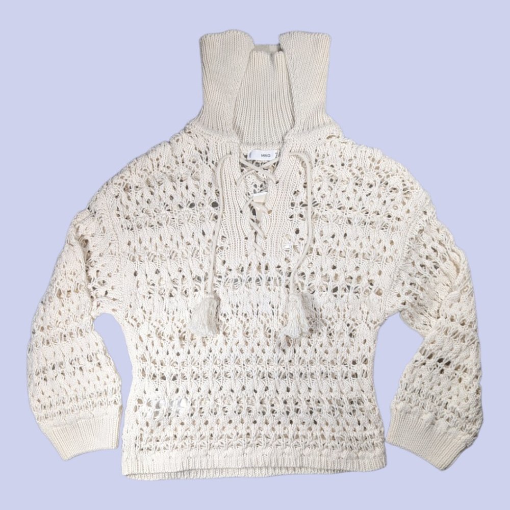 NWT | MNG by Mango | Women's Open Knit Turtleneck Sweater White XS
